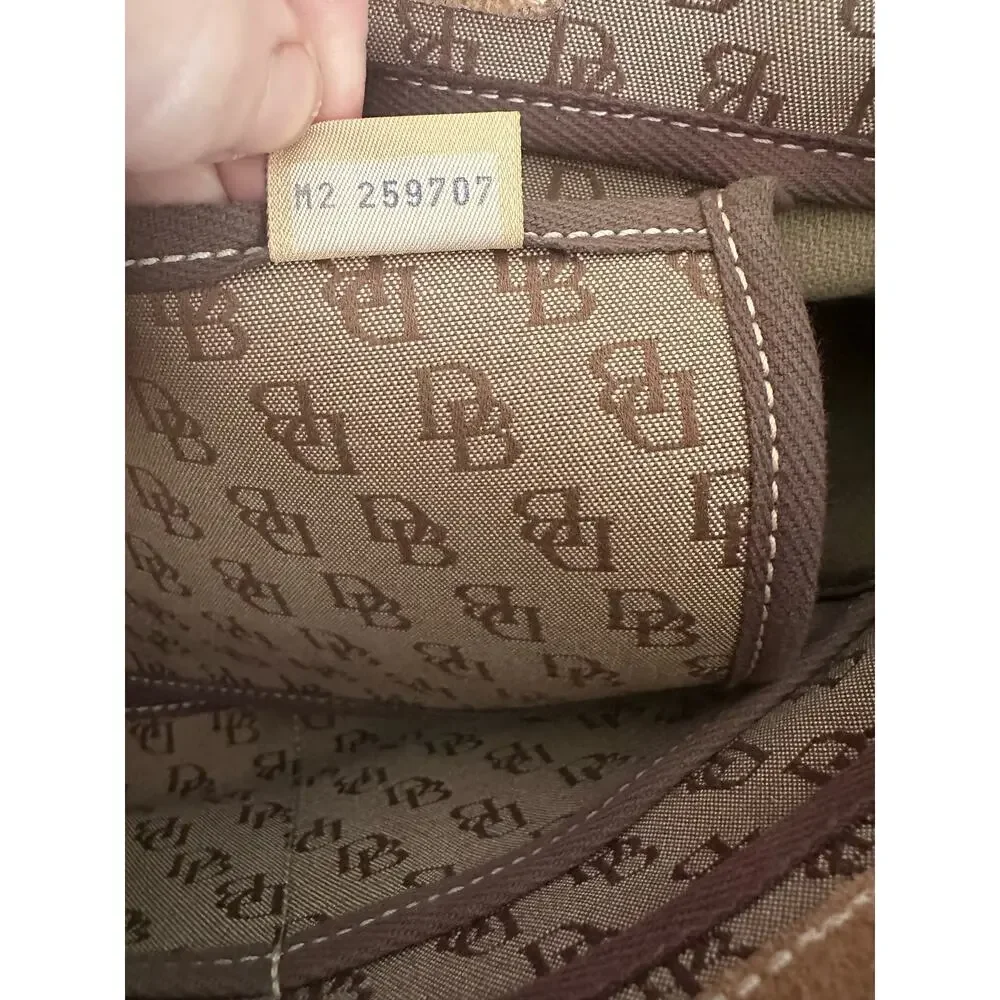 Dooney & Bourke Canvas Leather Monogram Shoulder Handbag Beige Tassel Snap